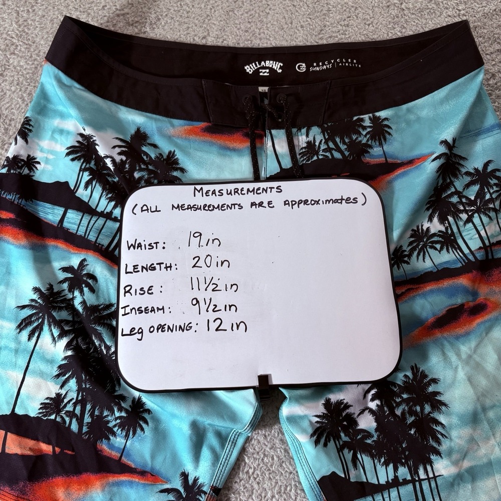 Billabong Board Shorts Sundays Airlite Mens Blue Black Tropical Size 38 Beach - Picture 12 of 12